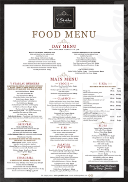 Food Menu Day Menu Only Available Between 12 & 5Pm