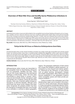 Overview of West Nile Virus and Sandfly-Borne Phlebovirus Infections in Anatolia