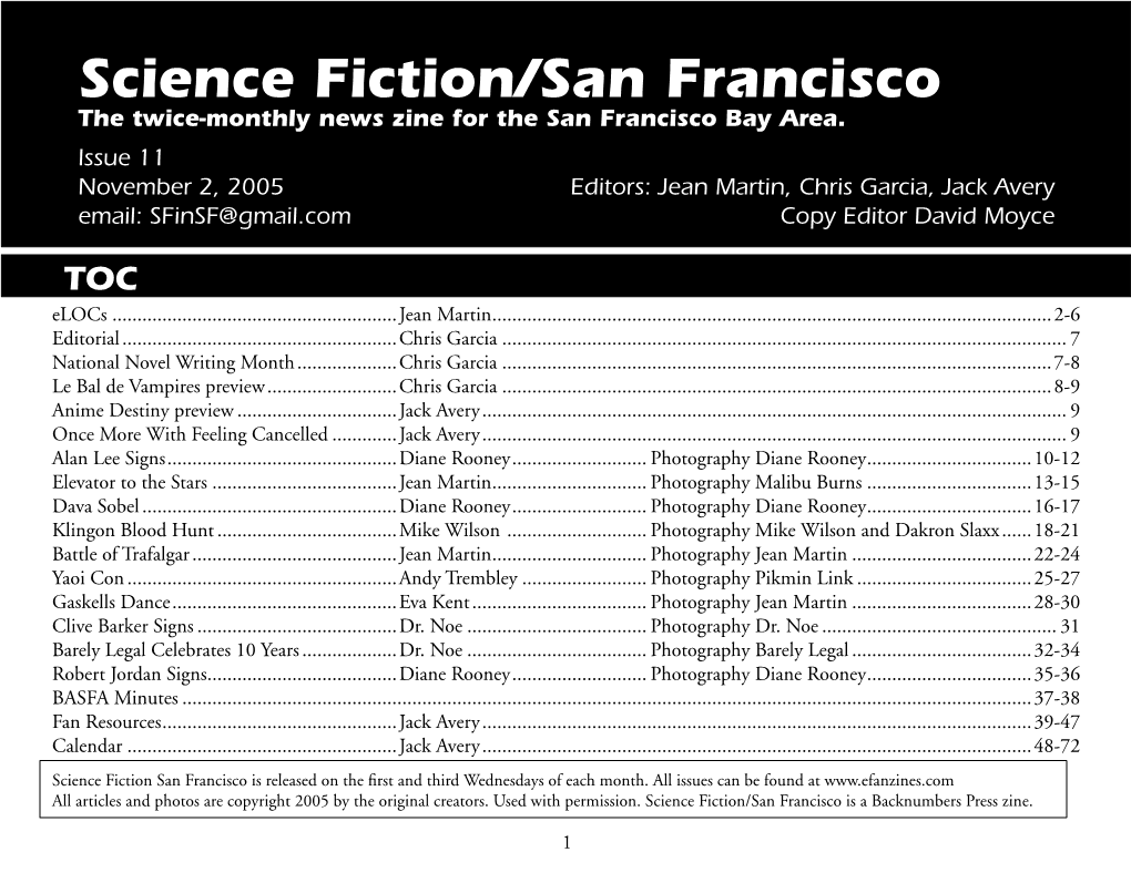 Science Fiction/San Francisco the Twice-Monthly News Zine for the San Francisco Bay Area