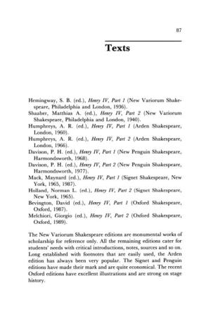 87 Hemingway, S. B. (Ed.), Henry IV, Part 1 (New Variorum Shake