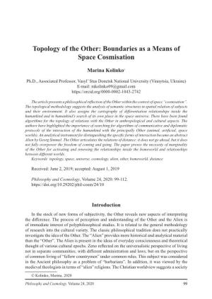 Topology of the Other: Boundaries As a Means of Space Cosmisation