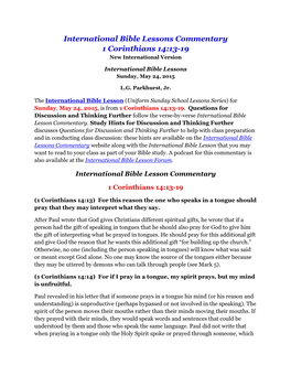 International Bible Lessons Commentary 1 Corinthians 14:13-19 New International Version