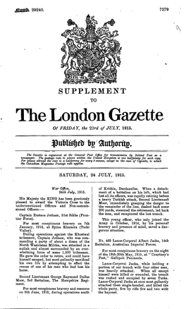 The London Gazette of FRIDAY, the 23Rd of JULY, 1915