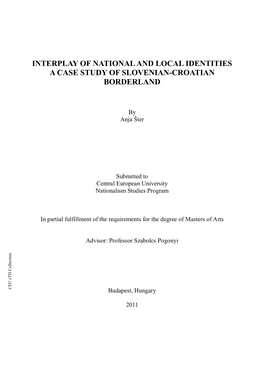 Interplay of National and Local Identities a Case Study of Slovenian-Croatian Borderland