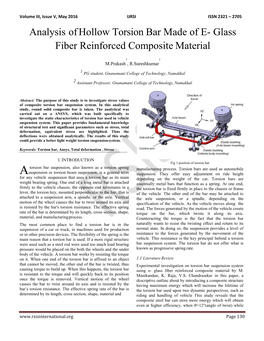 Analysis of Hollow Torsion Bar Made of E- Glass Fiber Reinforced Composite Material