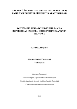Ankara Ili Buprestidae (Insecta: Coleoptera) Familyasi Üzerinde Sistematik Araştirmalar