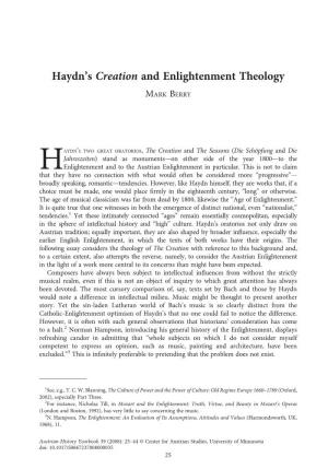 Haydn’S Creation and Enlightenment Theology