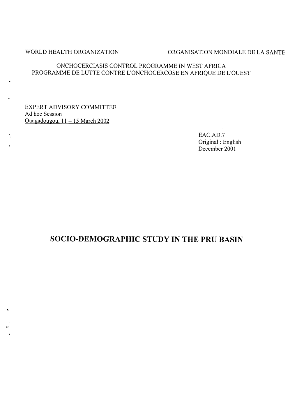 Socio-Demographic Study in the Pru Basin 1