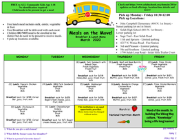 Meals on the Move! Lower Parking Lot District but Do Need to Be Present to Receive Meals