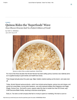 Quinoa Rides the 'Superfoods' Wave Once-Obscure Peruvian Seed 'Is a Perfect Collision of Trends'