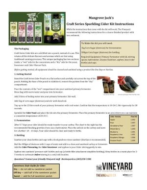 Mangrove Jack's Craft Series Sparkling Cider Kit Instructions