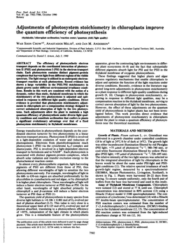 Adjustments of Photosystem Stoichiometry in Chloroplasts