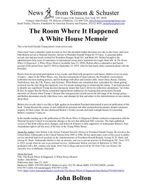 News from Simon & Schuster John Bolton the Room Where It