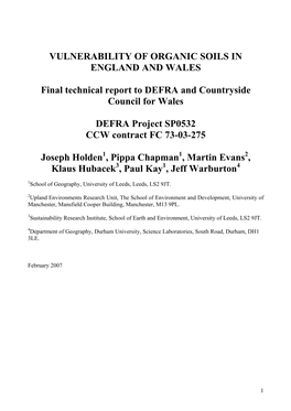 Vulnerability of Organic Soils in England and Wales