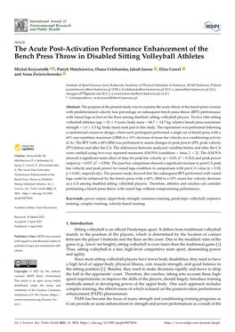 The Acute Post-Activation Performance Enhancement of the Bench Press Throw in Disabled Sitting Volleyball Athletes