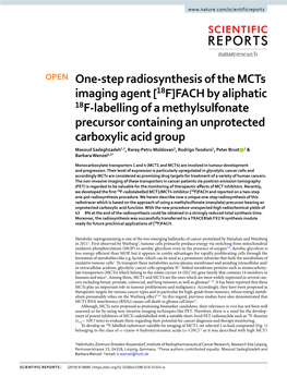 One-Step Radiosynthesis of the Mcts Imaging Agent [18F]FACH By
