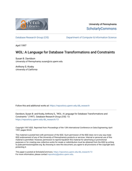 WOL: a Language for Database Transformations and Constraints
