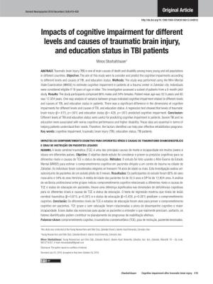 Impacts of Cognitive Impairment for Different Levels and Causes of Traumatic Brain Injury, and Education Status in TBI Patients