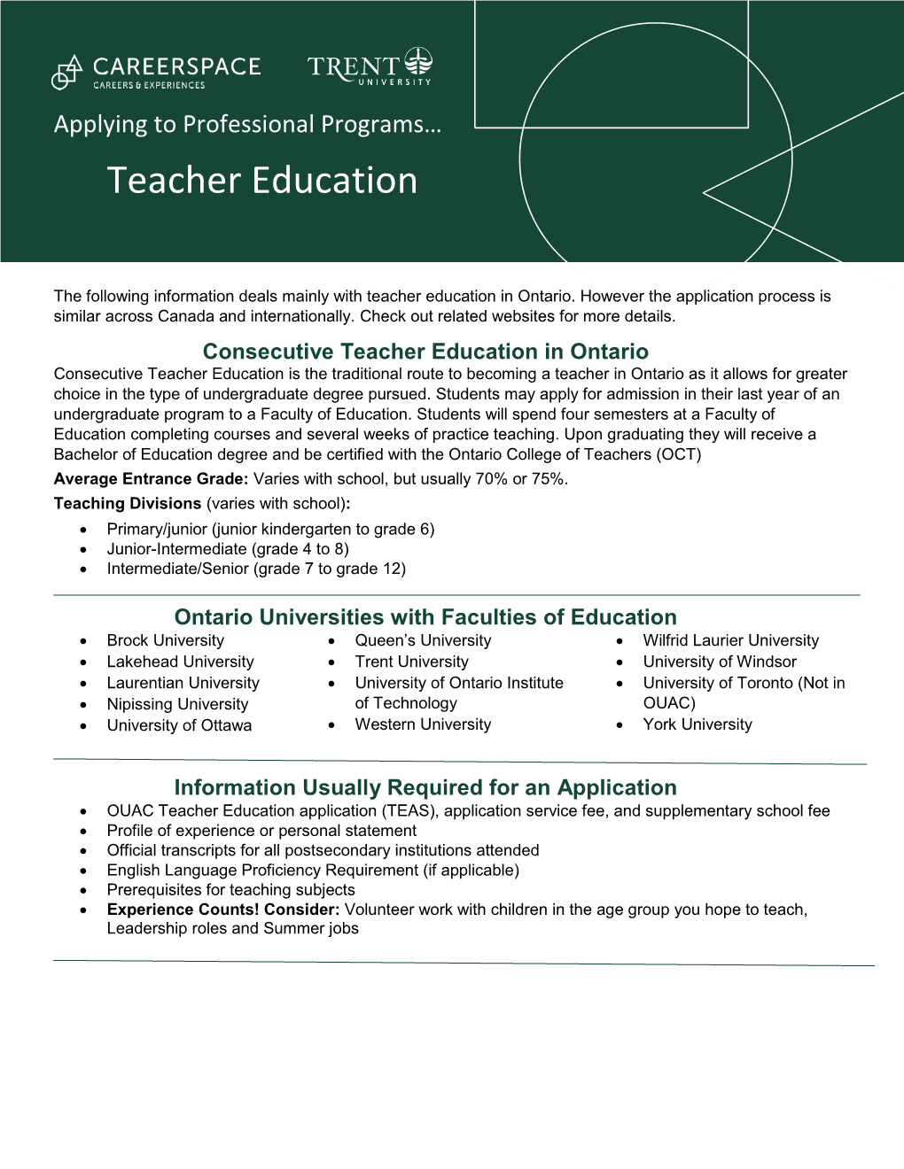 Applying to Professional Programs… Teacher Education