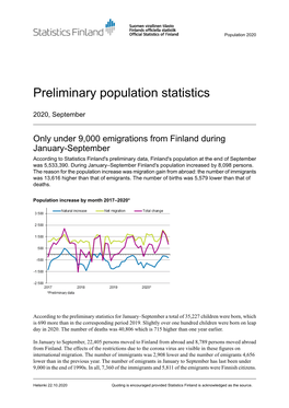 Preliminary Population Statistics 2020, September