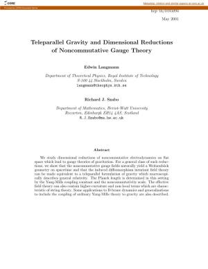 Teleparallel Gravity and Dimensional Reductions of Noncommutative Gauge Theory