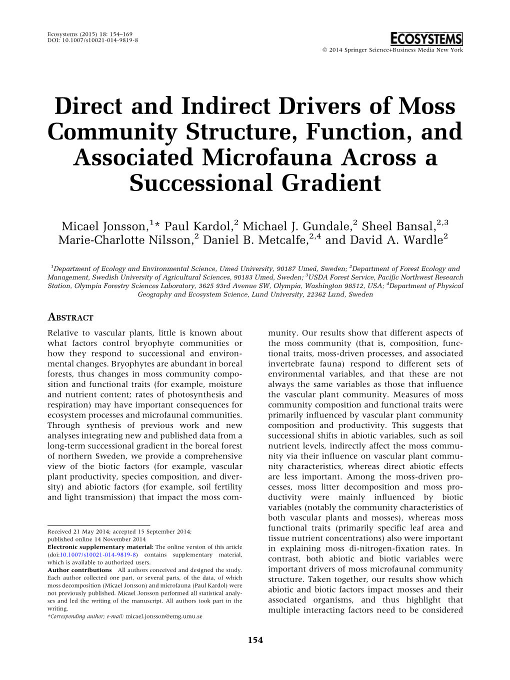 Direct and Indirect Drivers of Moss Community Structure, Function, and Associated Microfauna Across a Successional Gradient