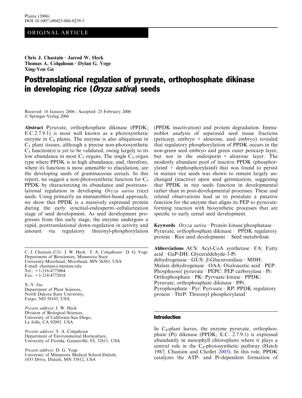 Posttranslational Regulation of Pyruvate, Orthophosphate Dikinase in Developing Rice (Oryza Sativa) Seeds