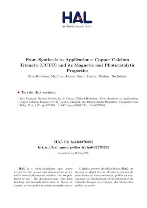 From Synthesis to Applications: Copper Calcium Titanate (CCTO) and Its Magnetic and Photocatalytic Properties