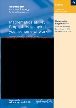 Mathematics at Key Stage 4: Developing Your Scheme of Work Contents