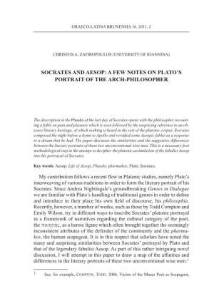 Socrates and Aesop: a Few Notes on Plato's Portrait