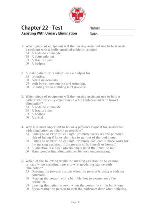 Ch22 Assistingwith Urinary Elimination Test&A