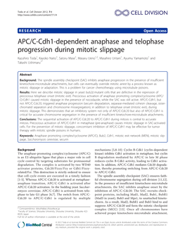 APC/C-Cdh1-Dependent Anaphase and Telophase Progression During
