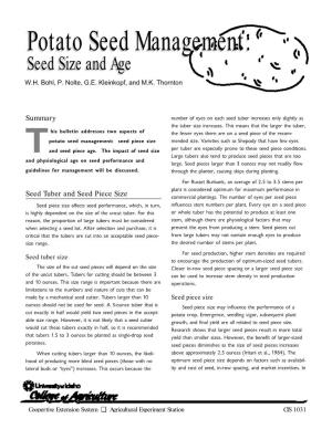 Potato Seed Management: Seed Size And
