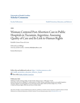 Woman-Centered Post-Abortion Care in Public Hospitals in Tucumán, Argentina: Assessing Quality of Care and Its Link to Human Rights Rodolfo Gómez Ponce De León