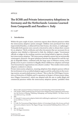 The ECHR and Private Intercountry Adoptions in Germany and the Netherlands: Lessons Learned from Campanelli and Paradiso V