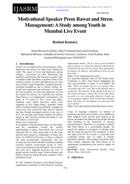 Motivational Speaker Prem Rawat and Stress Management: a Study Among Youth in Mumbai Live Event