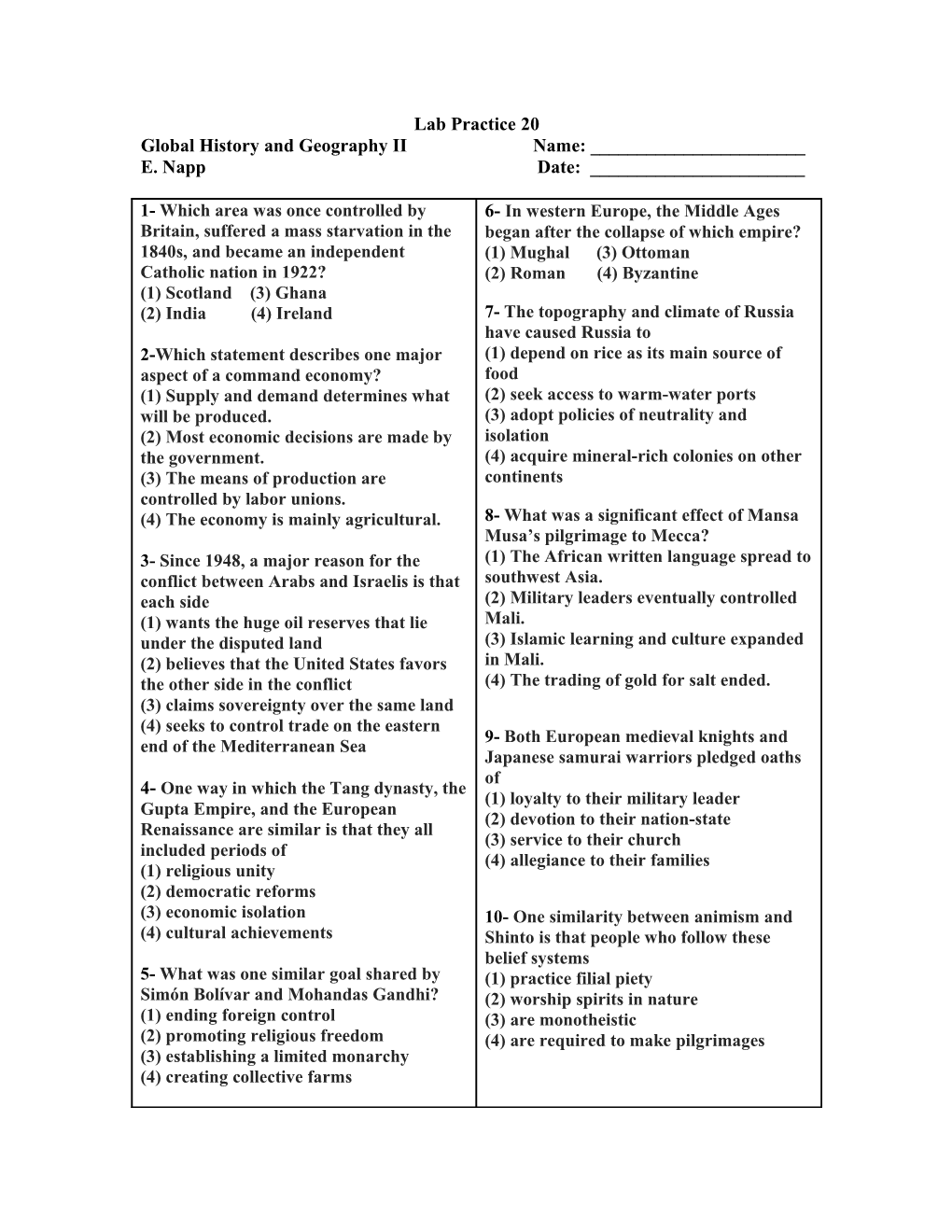 Global History and Geography II Name: ______ s3