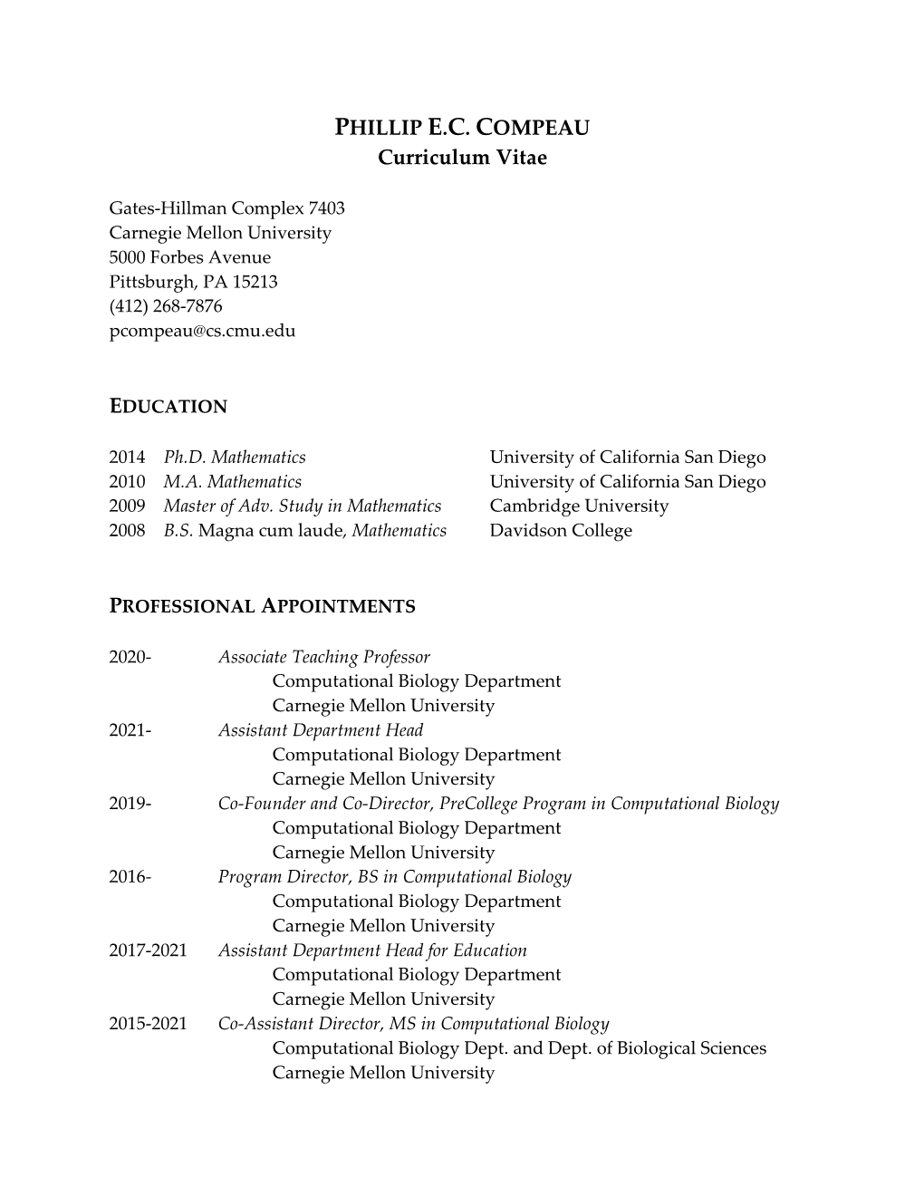 PHILLIP E.C. COMPEAU Curriculum Vitae