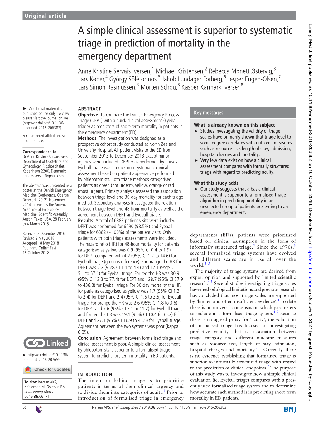 A Simple Clinical Assessment Is Superior to Systematic Triage In