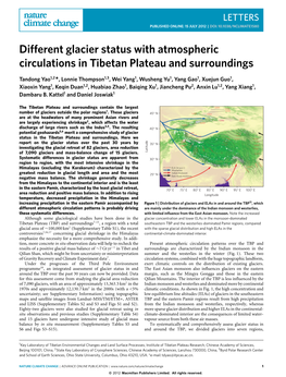 Different Glacier Status with Atmospheric Circulations in Tibetan Plateau and Surroundings
