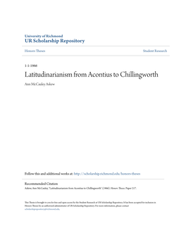 Latitudinarianism from Acontius to Chillingworth Ann Mccauley Askew