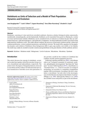 Holobionts As Units of Selection and a Model of Their Population Dynamics and Evolution
