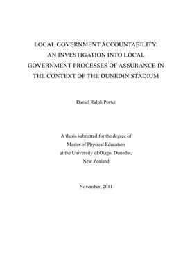 Local Government Accountability: an Investigation Into Local Government Processes of Assurance in the Context of the Dunedin Stadium