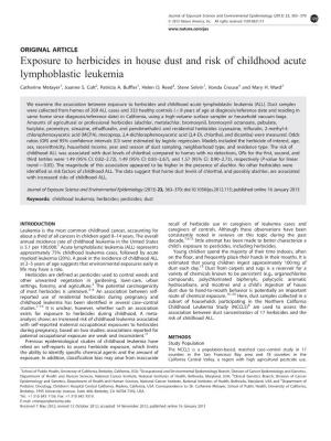 Exposure to Herbicides in House Dust and Risk of Childhood Acute Lymphoblastic Leukemia
