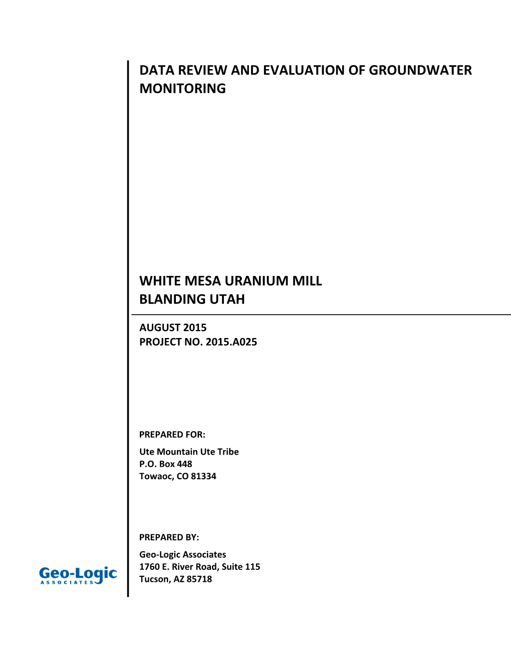 Data Review and Evaluation of Groundwater Monitoring White Mesa Uranium Mill Blanding Utah
