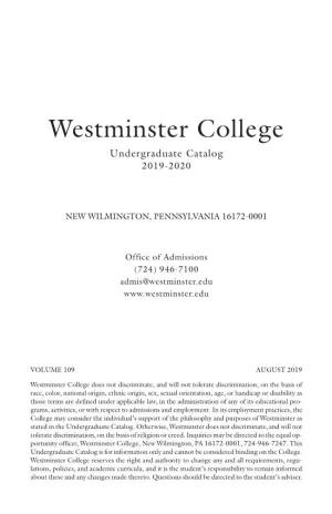 Westminster College 2019-2020 Undergraduate Catalog