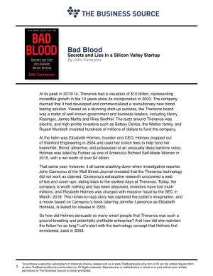 Bad Blood Secrets and Lies in a Silicon Valley Startup by John Carreyrou