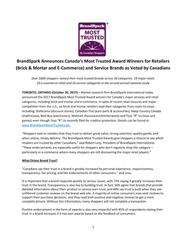 Brandspark Announces Canada's Most Trusted Award Winners For