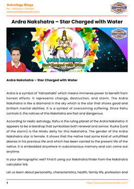 Ardra Nakshatra – Star Charged with Water