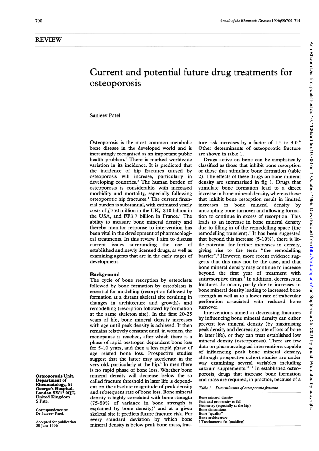 Current and Potential Future Drug Treatments for Osteoporosis